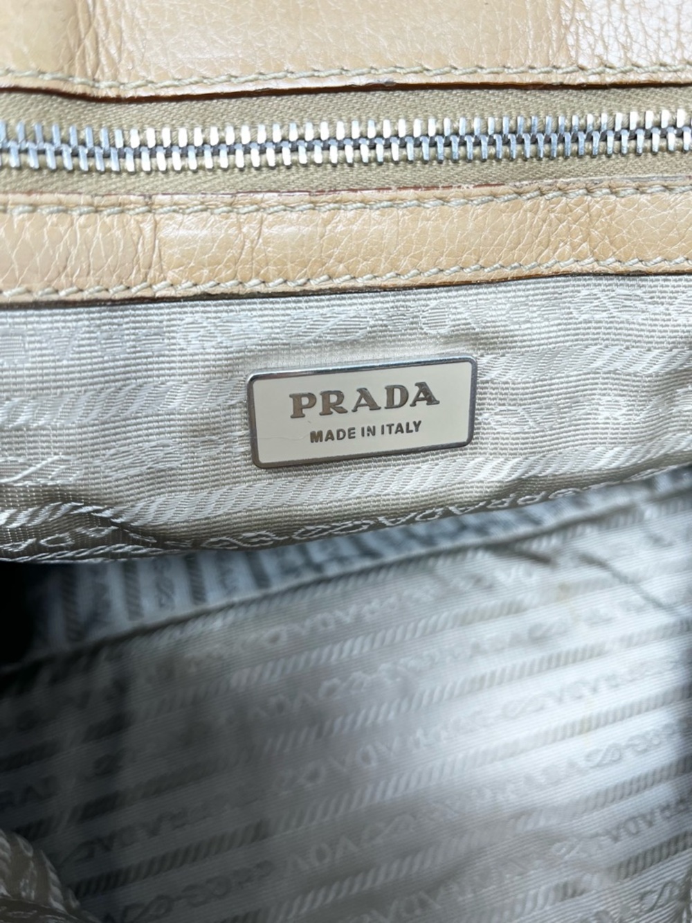 Authentic Vintage Prada 90s Brown Tan Triangle Logo Leather Shoulder Hobo Bag - Picture 3 of 16